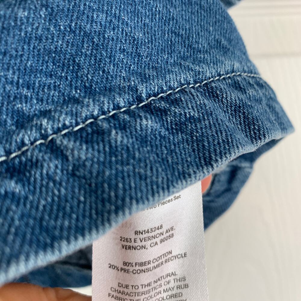 Reformation Nava Denim Jean Snap Front Collared Short Sleeve Crop Top Shirt 0 - Picture 7 of 10